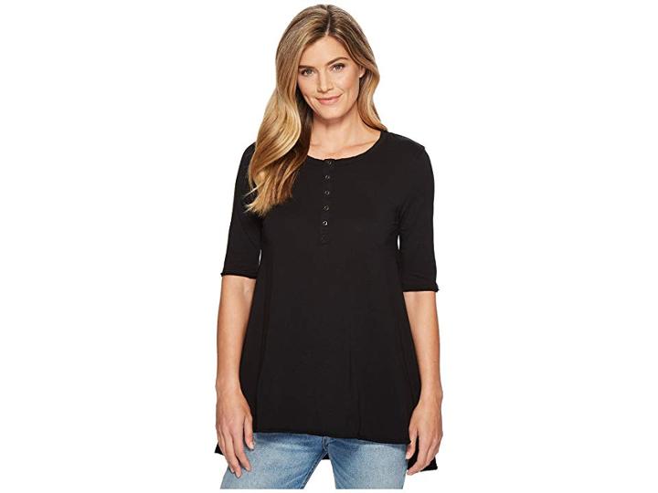 Mod-o-doc Supreme Jersey Elbow Sleeve Henley Tunic (black) Women's Blouse