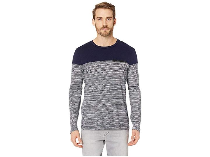 Kenneth Cole New York Long Sleeve Space Dye Crew W/ Zip (indigo Heather) Men's T Shirt