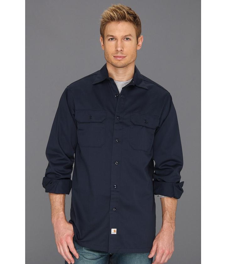 Carhartt Twill L/s Work Shirt (navy) Men's Clothing