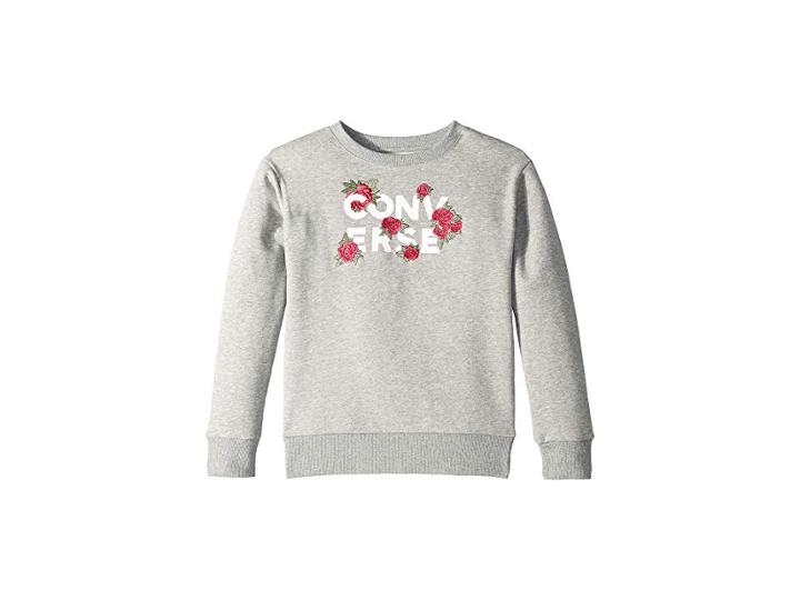 Converse Kids Rose Ruffle Pullover (big Kids) (dark Grey Heather) Girl's Clothing