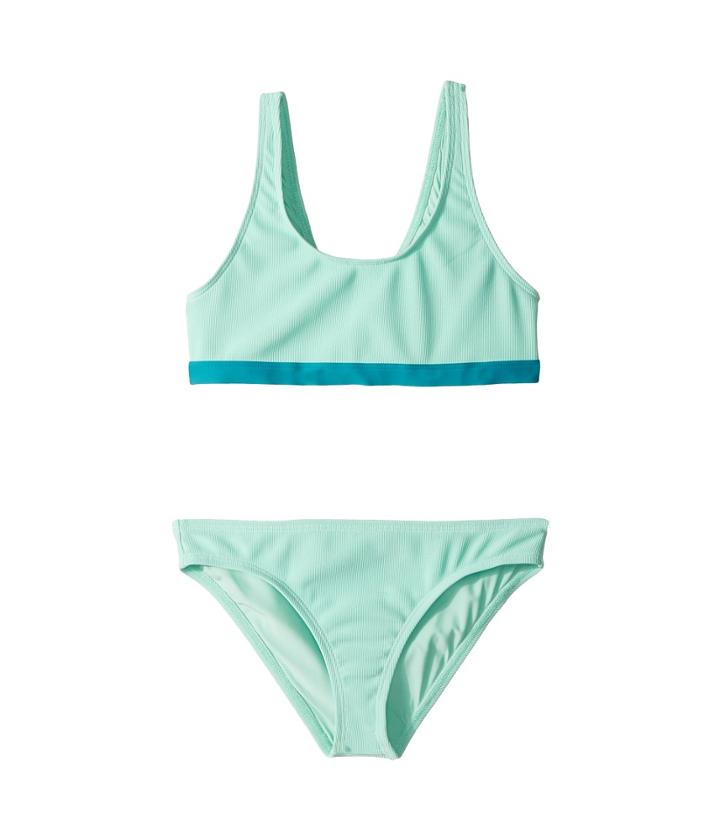 Splendid Littles Color Blocked Bralette Retro Pants (big Kid) (aqua) Girl's Swimwear Sets