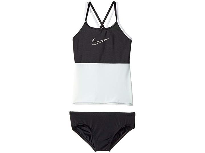 Nike Kids Color Surge Spiderback Tankini Set (big Kids) (black) Girl's Swimwear Sets