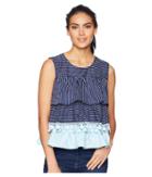Romeo & Juliet Couture Tiered Multi Stripe Top (navy/white/dream Blue) Women's Blouse