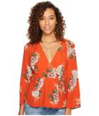 Astr The Label Wrap Front Long Sleeve Top (red Multi Floral) Women's Clothing