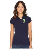 U.s. Polo Assn. Neon Logos Short Sleeve Polo Shirt (evening Blue) Women's Short Sleeve Knit