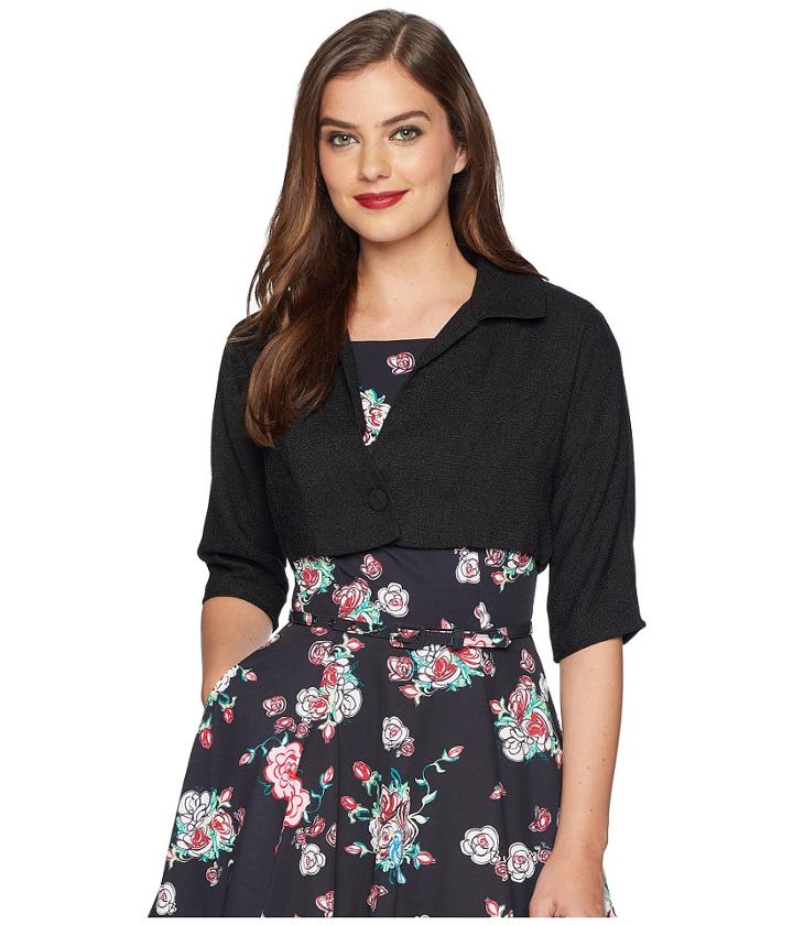 Unique Vintage Bolero Jacket (black Floral) Women's Coat