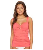Tommy Bahama Pearl Over-the-shoulder Shirred Tankini (coral Glow) Women's Swimwear