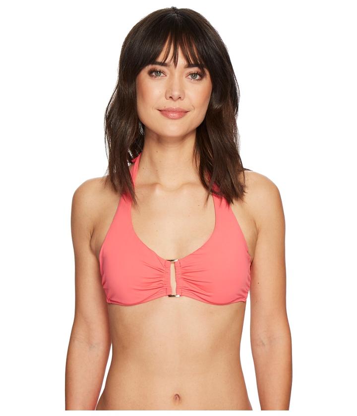 Tommy Bahama Pearl Underwire Halter Bikini Top (coral Glow) Women's Swimwear