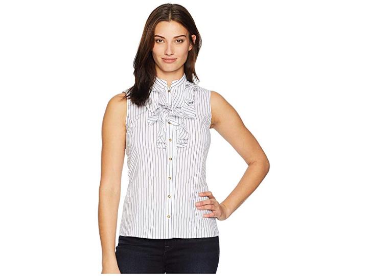 Tahari By Asl Ruffle Front Sleeveless Blouse (navy/ivory) Women's Blouse