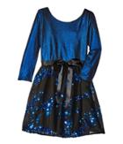 Us Angels 3/4 Sleeve Keyhole Back W/ Full Skirt (big Kids) (blue) Girl's Dress