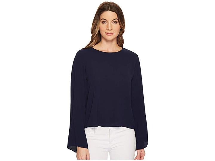 Vince Camuto Bell Sleeve Side Drawstring Soft Texture Blouse (night Sky) Women's Blouse