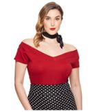 Unique Vintage Plus Size Stretch Knit Cap Sleeve Deena Top (red) Women's Clothing