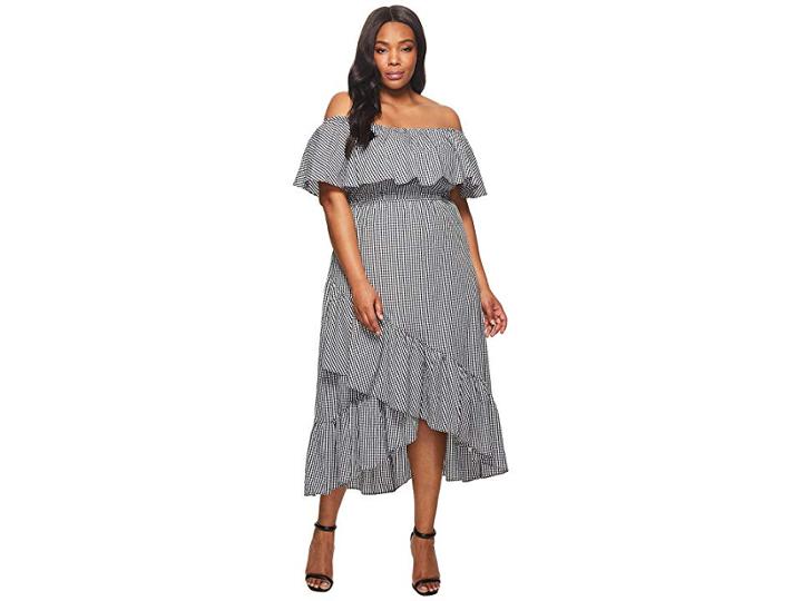 Kari Lyn Plus Size Ann Off The Shoulder Gingham Dress (black/white) Women's Dress