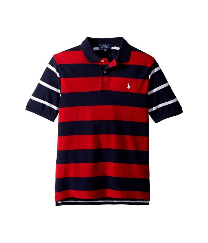 Polo Ralph Lauren Kids Striped Cotton Mesh Polo Shirt (big Kids) (rl2000 Red Multi) Boy's Short Sleeve Pullover