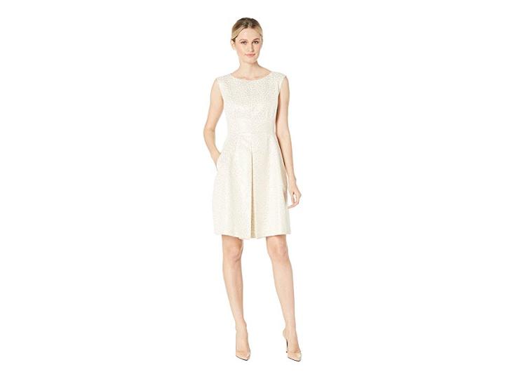 Anne Klein Dot Jacquard Inverted Pleat Fit Flare (champagne/gold) Women's Dress