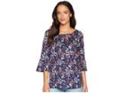 Michael Michael Kors Scatter Blooms Cotton Peasant Top (true Navy/bright Blush) Women's Clothing