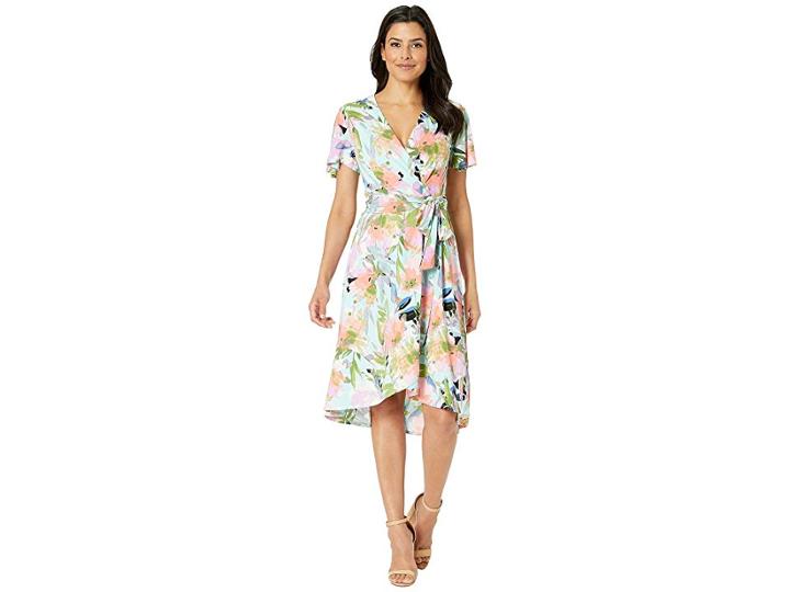 London Times Wrap Dress W/ Flutter Sleeveless (blue/iris) Women's Dress