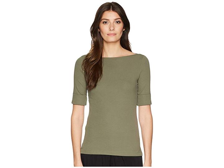 Lauren Ralph Lauren Cotton Boat Neck T-shirt (sage Moss) Women's T Shirt