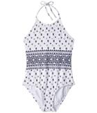 Splendid Littles Boarder Stripe High Neck One-piece (big Kid) (white) Girl's Swimsuits One Piece