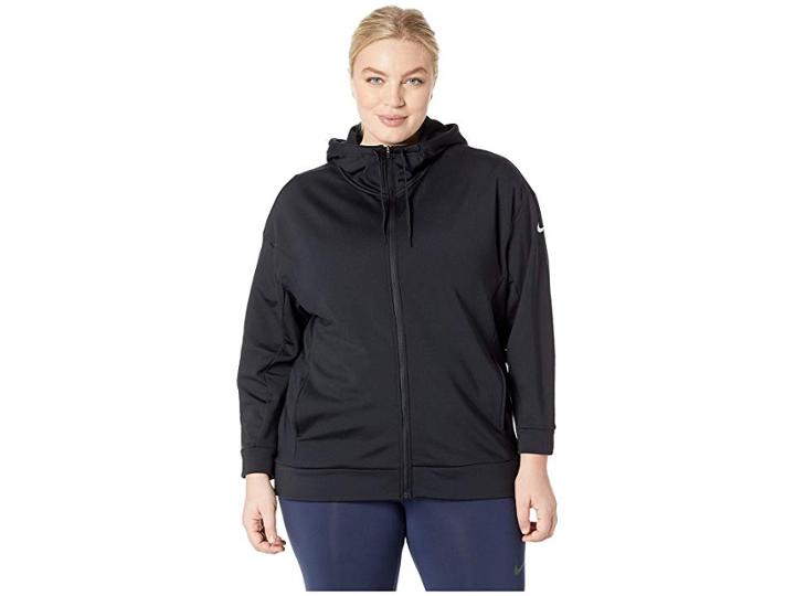 Nike Therma All Time Full Zip Hoodie (sizes 1x-3x) (black/white) Women's Sweatshirt