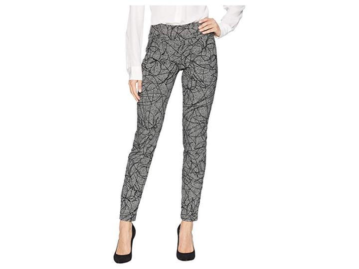 Elliott Lauren Flocked Herringbone Elastic Waist Pull-on Ankle Pants With Back Slit Detail (black/white) Women's Casual Pants