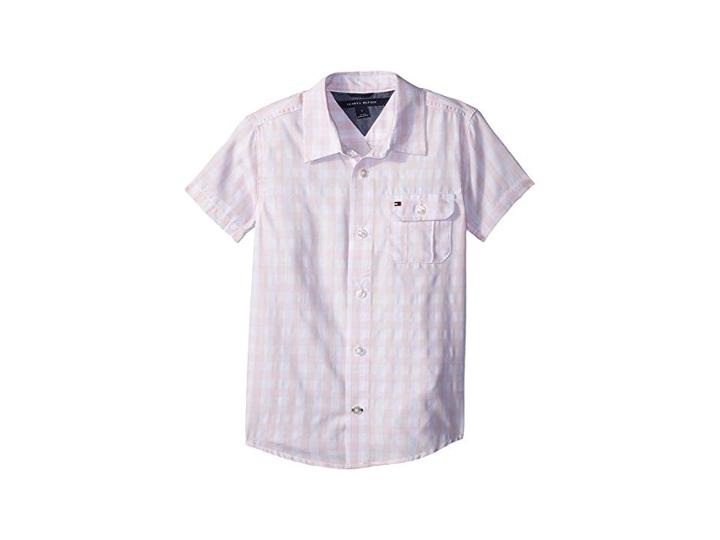 Tommy Hilfiger Kids Short Sleeve Ryan Yarn-dye Plaid Shirt (toddler/little Kids) (crystal Rose) Boy's Clothing