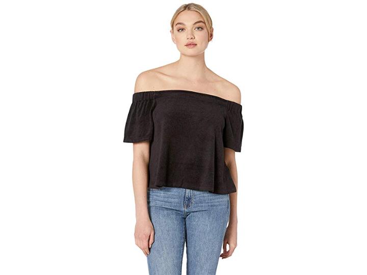 Juicy Couture Track Microterry Off The Shoulder Top (pitch Black) Women's Clothing