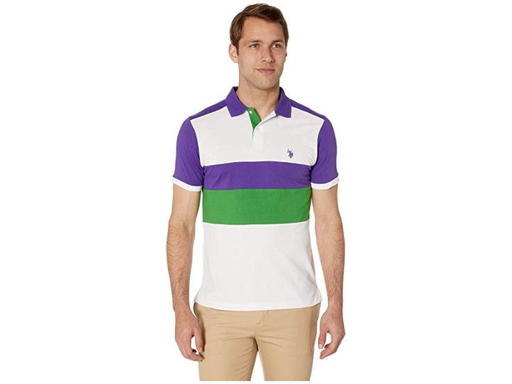 U.s. Polo Assn. Slim Fit Chest Stripe Color Block Polo Shirt (purple Prince) Men's Short Sleeve Pullover
