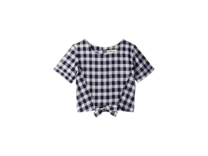 Maddie By Maddie Ziegler Gingham Top With Tie Front (big Kids) (navy/white) Girl's T Shirt