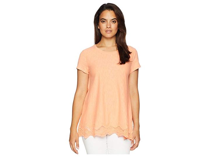 Mod-o-doc Heavier Slub Jersey Short Sleeve Boxy Tee With Embroidered Hem (orangesicle) Women's T Shirt