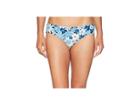Michael Michael Kors Cherry Summer Flower Shirred Smooth Fit Cheeky Bikini Bottoms (new Navy) Women's Swimwear