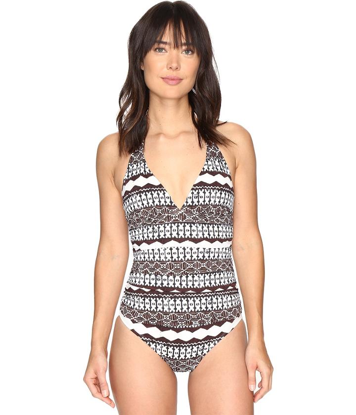 Lauren Ralph Lauren Primitive Stripe Halter Mio One-piece (brown) Women's Swimsuits One Piece