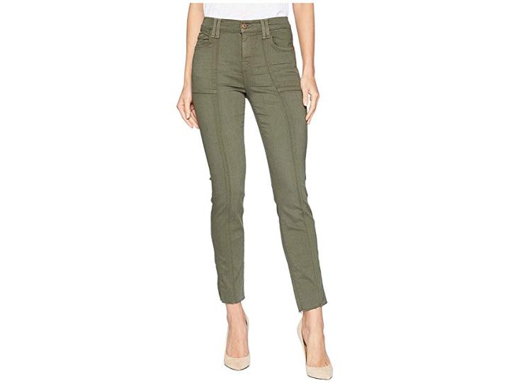 7 For All Mankind Roxanne Ankle W/ Paneled Seams Cut Off Hem In Army Sandwashed Twill (army Sandwashed Twill) Women's Jeans