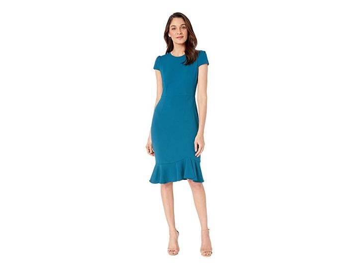 Betsey Johnson Scuba Crepe Dress W/ Flounce (teal) Women's Dress