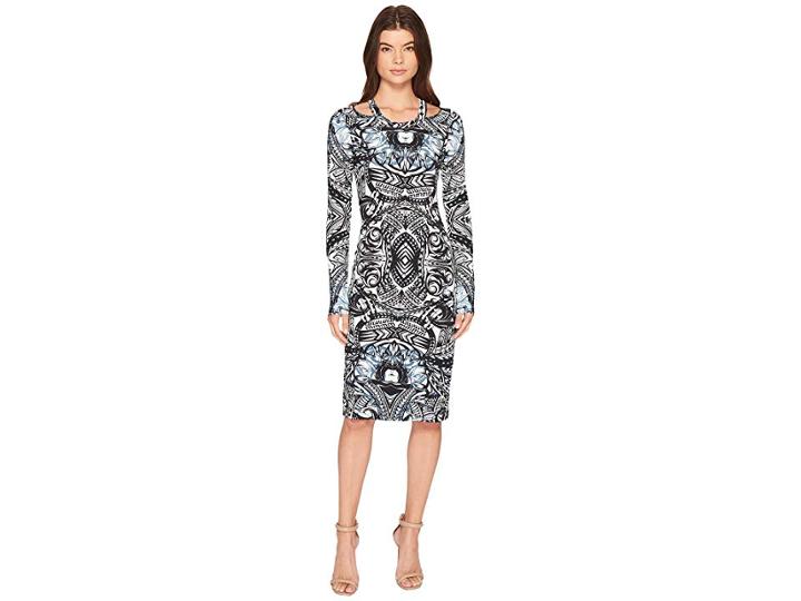 Nicole Miller Riley Cut Out Shoulder Dress (blue Multi) Women's Dress