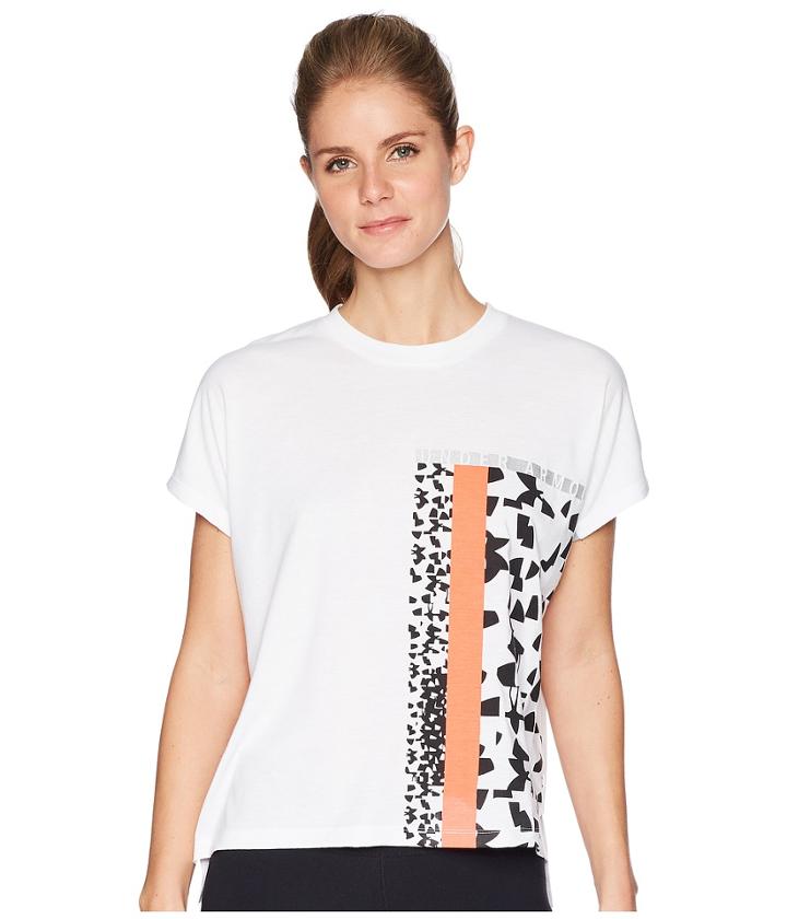 Under Armour Essentials Patchwork Tee (white/neon Coral/tonal) Women's T Shirt