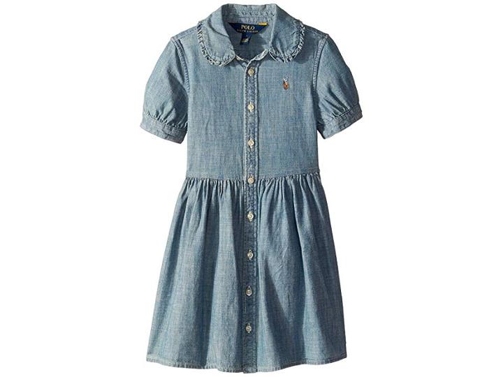 Polo Ralph Lauren Kids Ruffled Chambray Dress (little Kids) (indigo) Girl's Dress