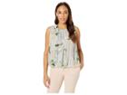 Calvin Klein Floral Pleated Bubble Sleeveless Woven Top (tin Multi) Women's Sleeveless