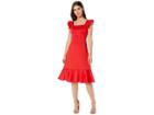 Betsey Johnson Scuba Midi Dress With Ruffled Shoulders (lipstick Red) Women's Dress