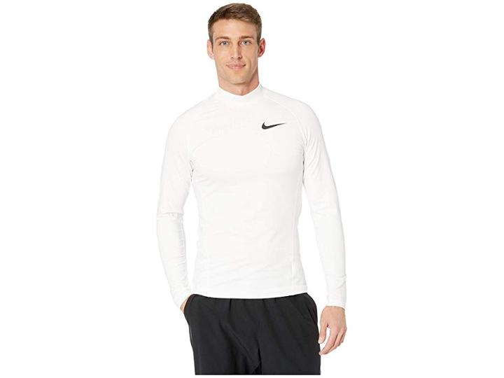 Nike Pro Therma Top Long Sleeve Mock (white/white/black) Men's Clothing