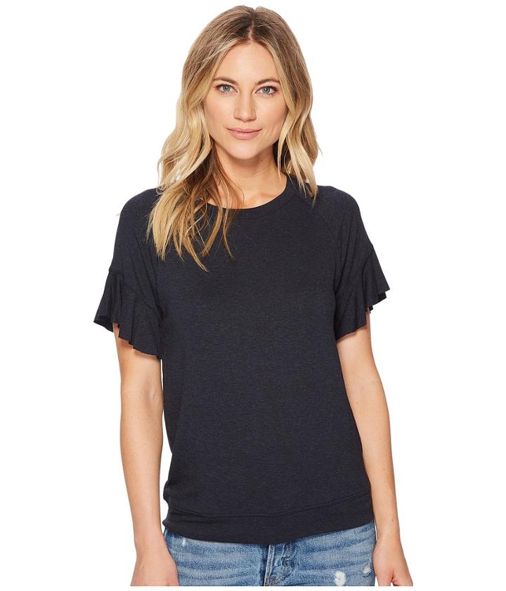 Michael Stars Elevated French Terry Flutter Sleeve Tee (indigo) Women's T Shirt