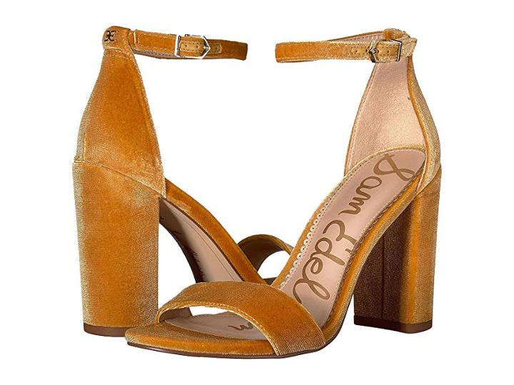 Sam Edelman Yaro Ankle Strap Sandal Heel (tuscan Yellow Silky Velvet) Women's Dress Sandals