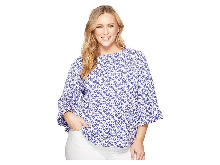 Michael Michael Kors Plus Size Carnation Flare Sleeve Top (amethyst/light Quartz Multi) Women's Clothing