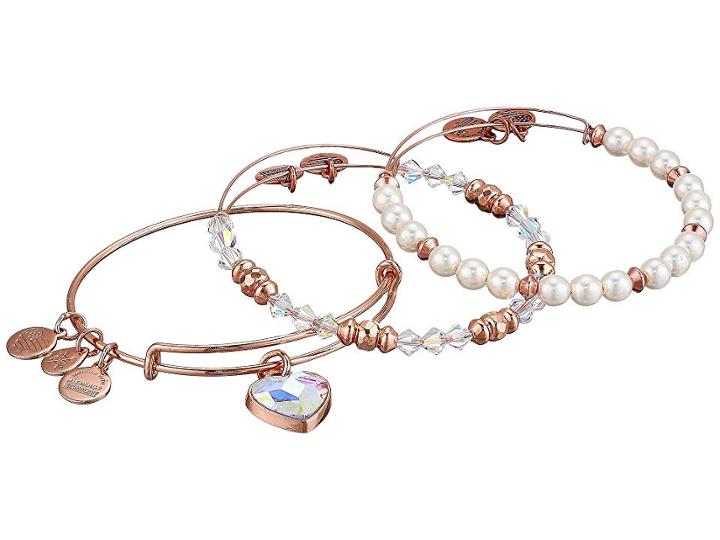Alex And Ani Crystal Heart Bracelet Set (rose Gold) Bracelet