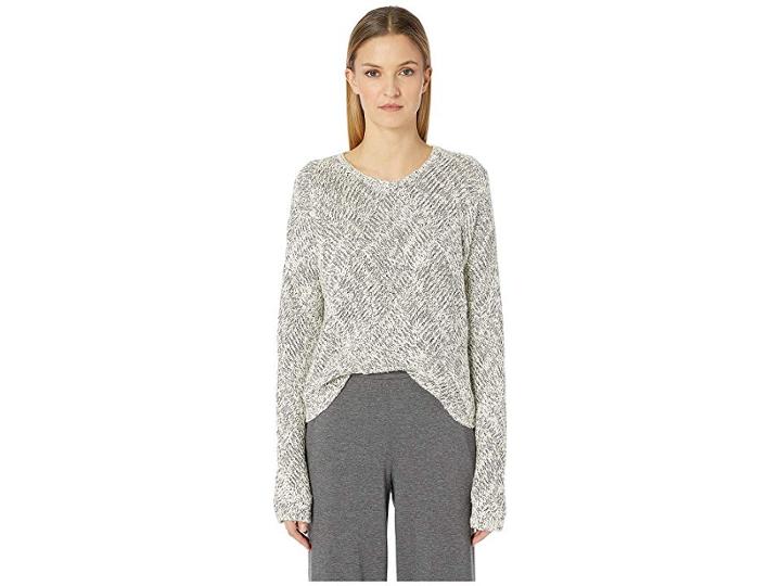 Eileen Fisher Bateau Neck Sweater (soft White/black) Women's Sweater