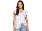 Two By Vince Camuto Cap Sleeve Tartan Twill Plaid V-neck Blouse (hazy Skies) Women's Blouse