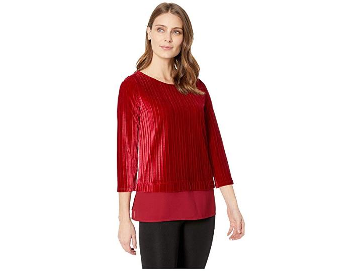 Ivanka Trump Velvet 2-pher Knit Top (ruby) Women's Clothing