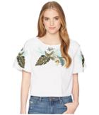 Romeo & Juliet Couture Tropical Embroidered Top (white/green) Women's Clothing