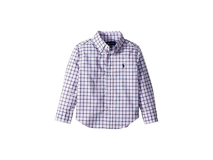 Polo Ralph Lauren Kids Plaid Stretch Poplin Shirt (toddler) (pink/navy Multi) Boy's Clothing