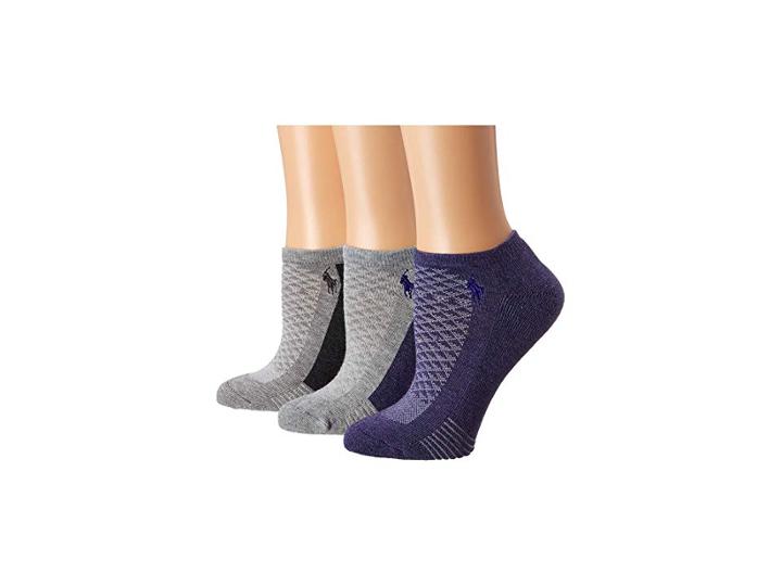 Lauren Ralph Lauren Cushion Contrast Sole Low Cut 3-pack W/ Mesh (purple) Women's Low Cut Socks Shoes